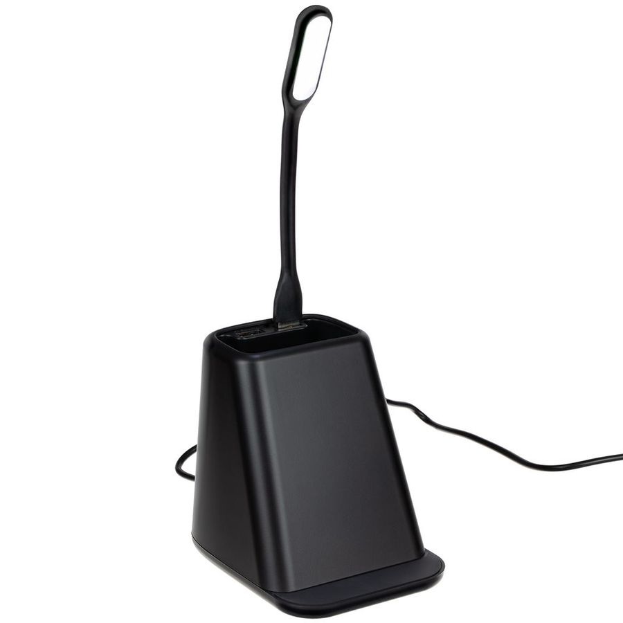 Настольный органайзер с зарядкой лампой вентилятором и подсветкой логотипа powerTower черный