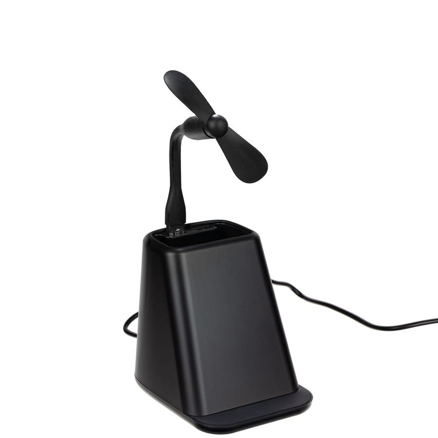 Настольный органайзер с зарядкой лампой вентилятором и подсветкой логотипа powerTower черный