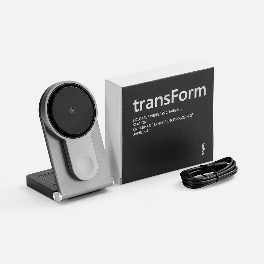 Складная станция беспроводной зарядки transForm серый металлик