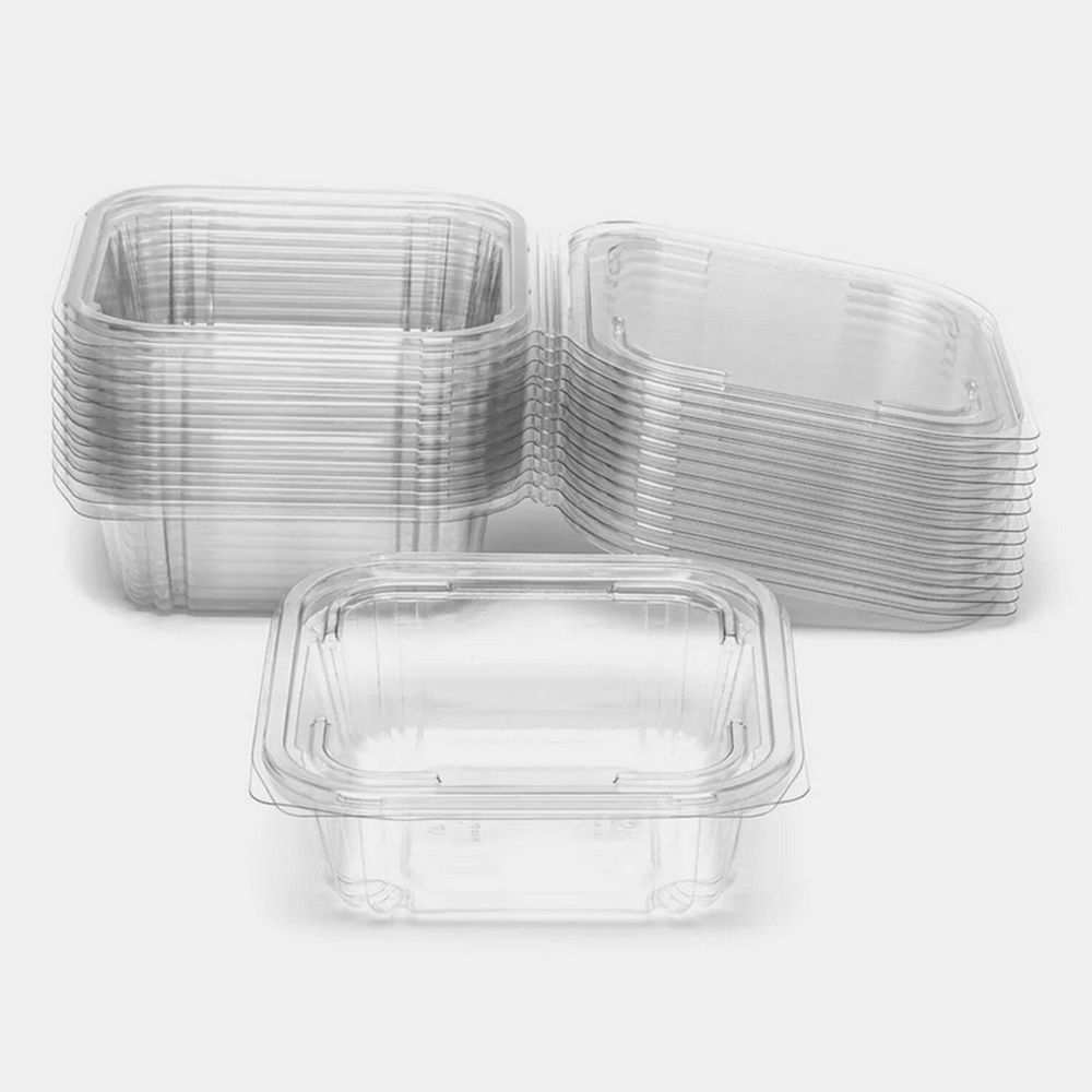 Одноразовый контейнер квадратный 750 мл С КРЫШКОЙ ЮП-РКСП, КОМПЛЕКТ 300 шт., прозрачный ПЭТ