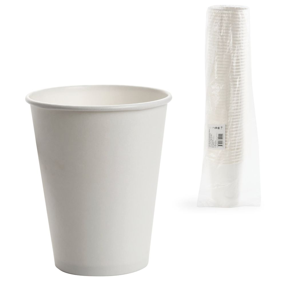 Стакан одноразовый бумажный 300/430 мл, D 90 мм, КОМПЛЕКТ 50 шт., однослойные, белые, холодное/горячее