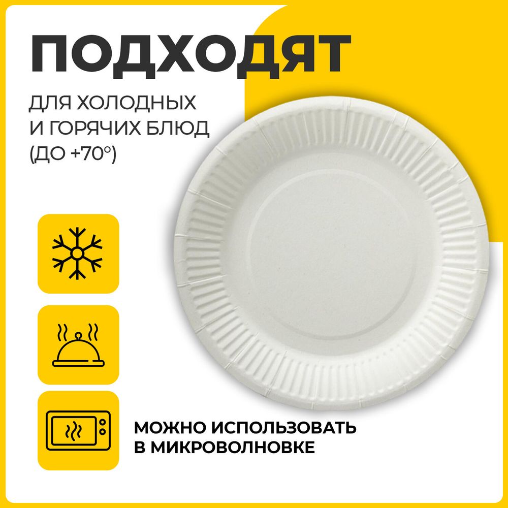 Тарелка одноразовая бумажная 230 мм, КОМПЛЕКТ 100 шт., БЮДЖЕТ, белая мелованная, LAIMA