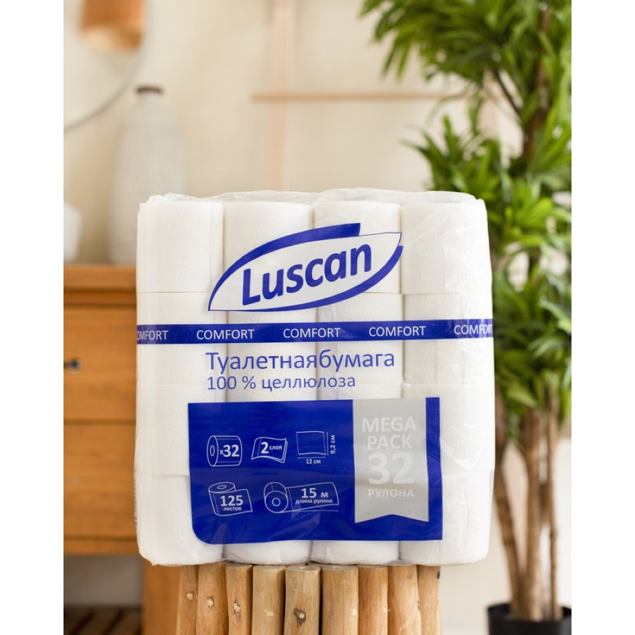 Бумага туалетная Luscan Comfort MegaPack 2-слойная белая (32 рулона в упаковке) 
