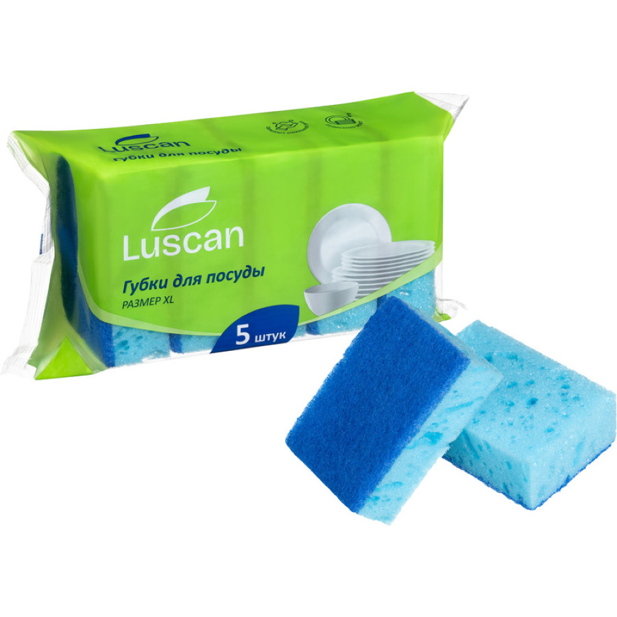 Губка для посуды Luscan поролон 10x7 см с абразивным слоем (5 штук в упаковке) 