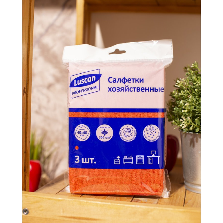 Салфетки хозяйственные Luscan Professional микрофибра 30х30 см 300 г/кв.м красные (3 шт/уп) 