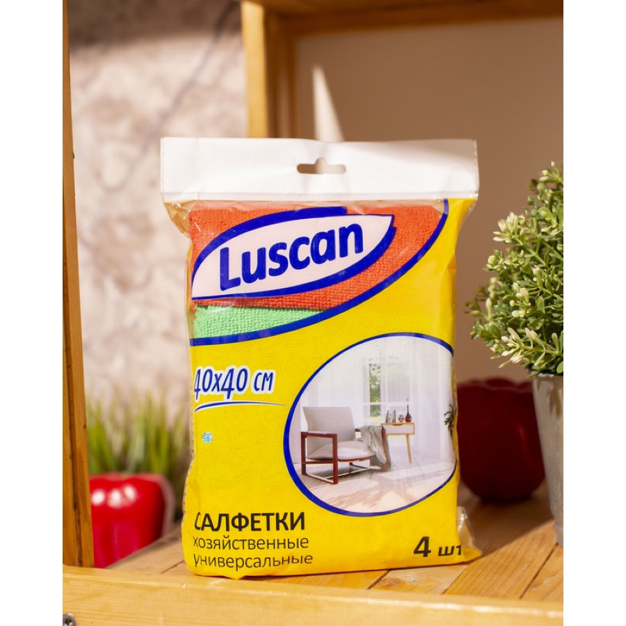 Салфетки хозяйственные Luscan микрофибра 40х40 см 220 г/кв.м (4 штуки в упаковке) 