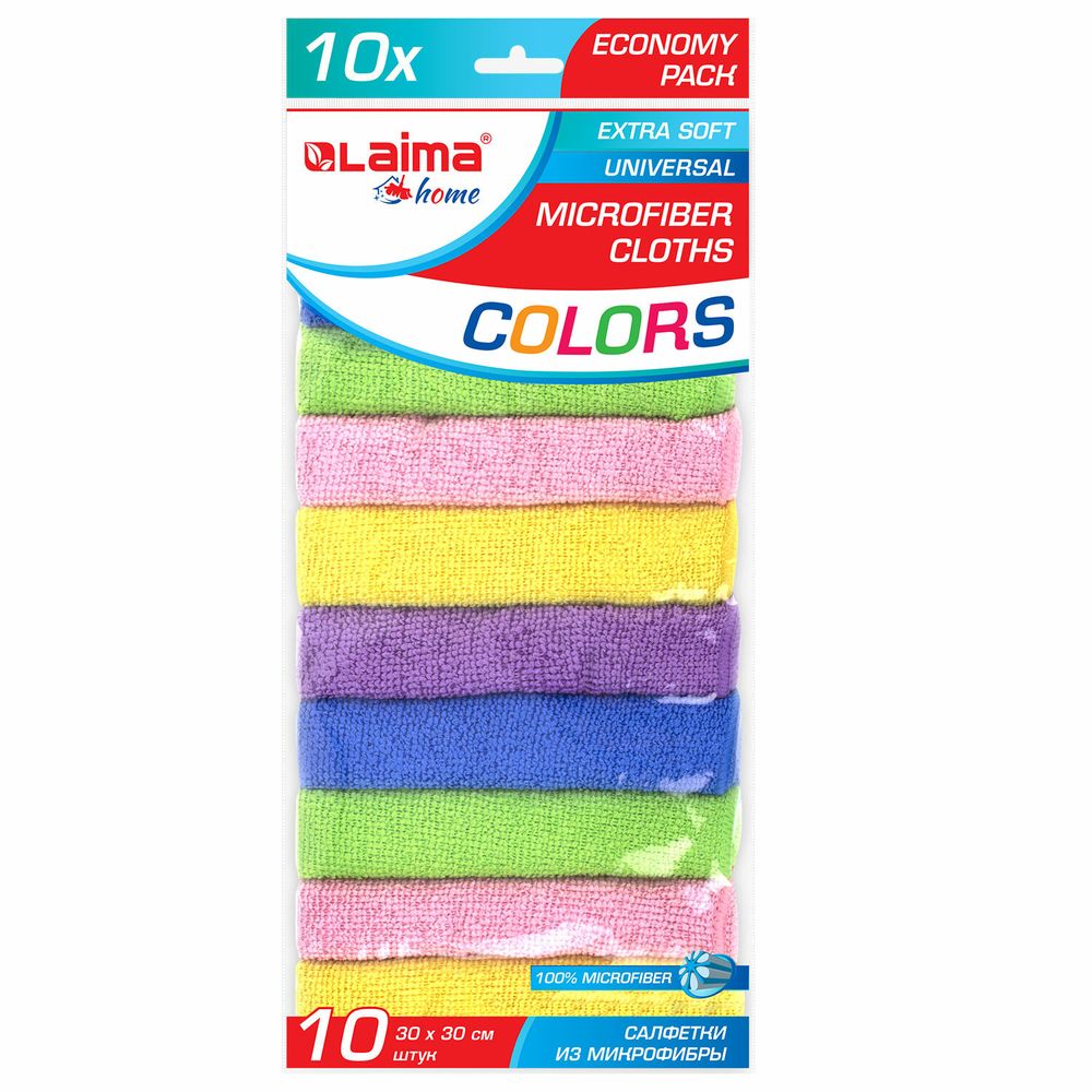Салфетки из МИКРОФИБРЫ 30х30 см MULTI COLOUR, big pack, КОМПЛЕКТ 10 шт.