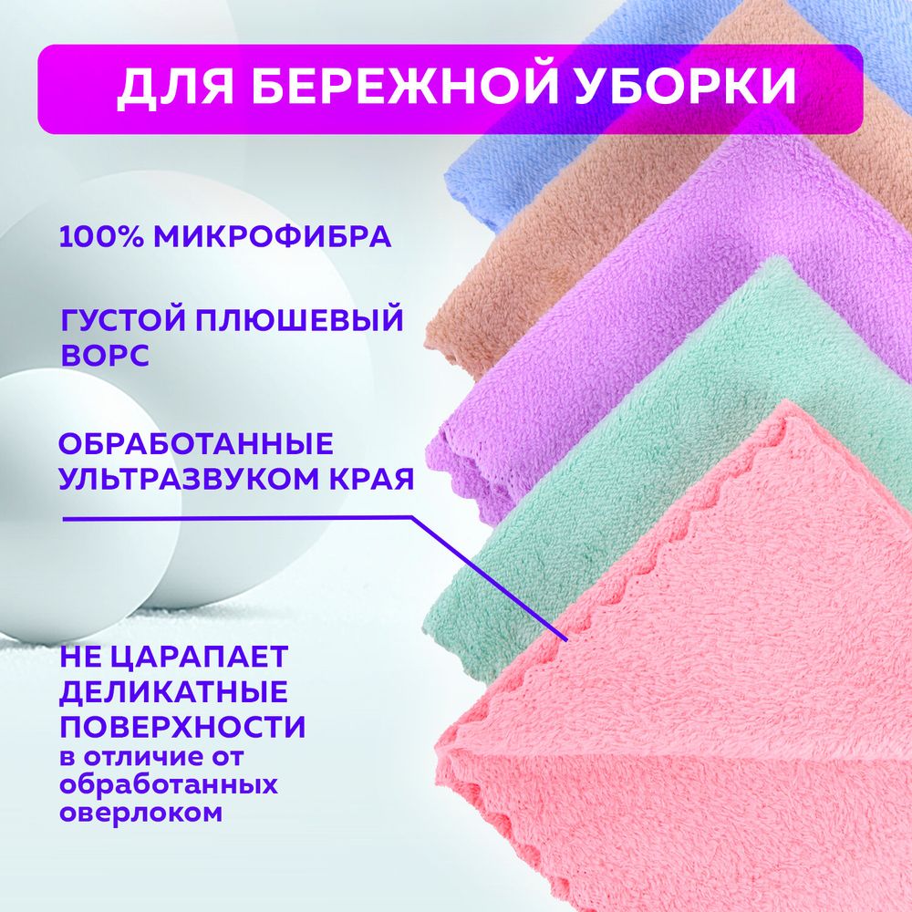 Салфетки из МИКРОФИБРЫ ПЛЮШЕВОЙ 30х30 см, КОМПЛЕКТ 20 шт., PASTEL, ассорти, 250 г/м2, LAIMA HOME