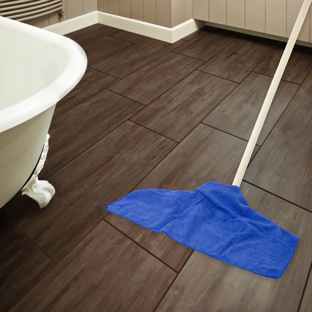 Тряпки для мытья пола, КОМПЛЕКТ 3 шт., ПЛОТНАЯ микрофибра, 50х60 см, синие, 260 г/м2, ЛЮБАША "ПЛЮС"