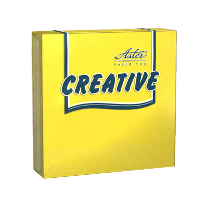 Салфетки бумажные Aster Creative  25х25см, 3-слойные, желтые,с тиснением, 20штук