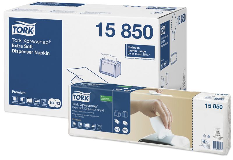 Салфетки бумажные Tork Premium System N4/12, 2-слойные 213х165, 200шт/уп, белые, 5 шт в упак 15850