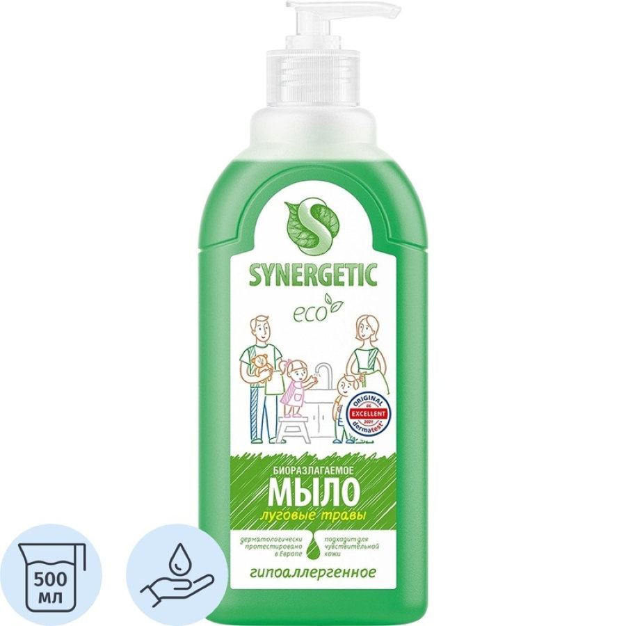 Мыло жидкое Synergetic Луговые травы гипоаллергенное 500 мл флакон с дозатором 