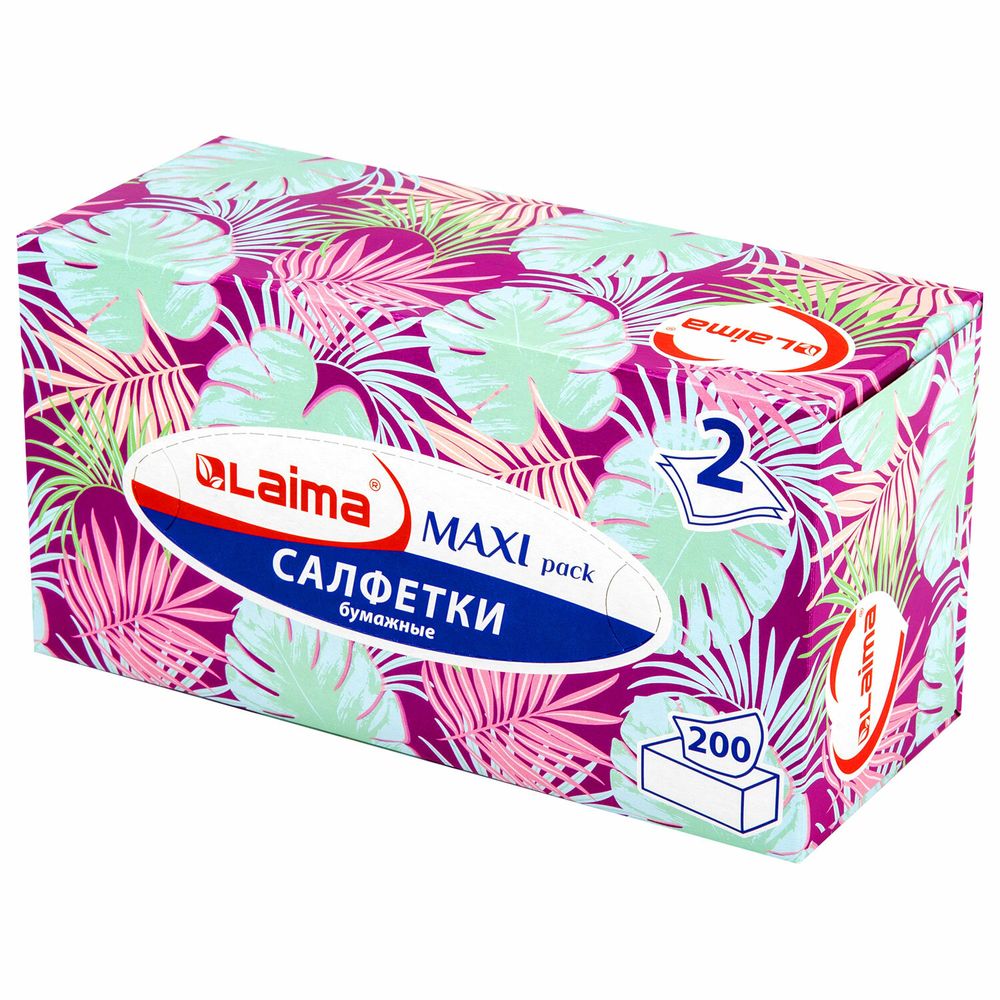 Салфетки косметические 200 шт. в картонном боксе 2-слойные, LAIMA 