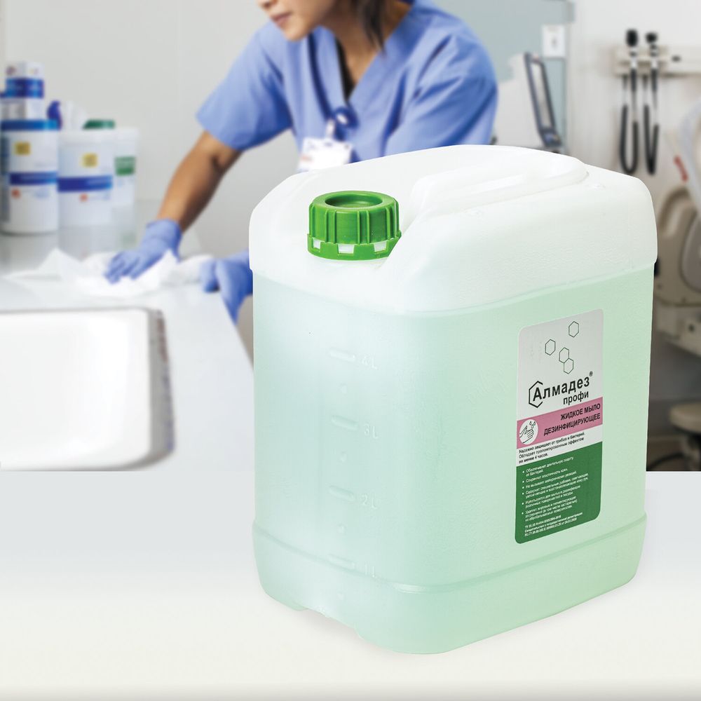 Мыло жидкое дезинфицирующее 5 л АЛМАДЕЗ-ПРОФИ, с пролонгированным эффектом