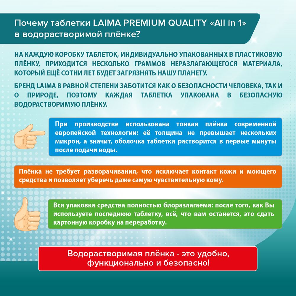 Таблетки для посудомоечных машин 100 шт. LAIMA PREMIUM QUALITY "All in 1", растворимая оболочка, ИТАЛИЯ