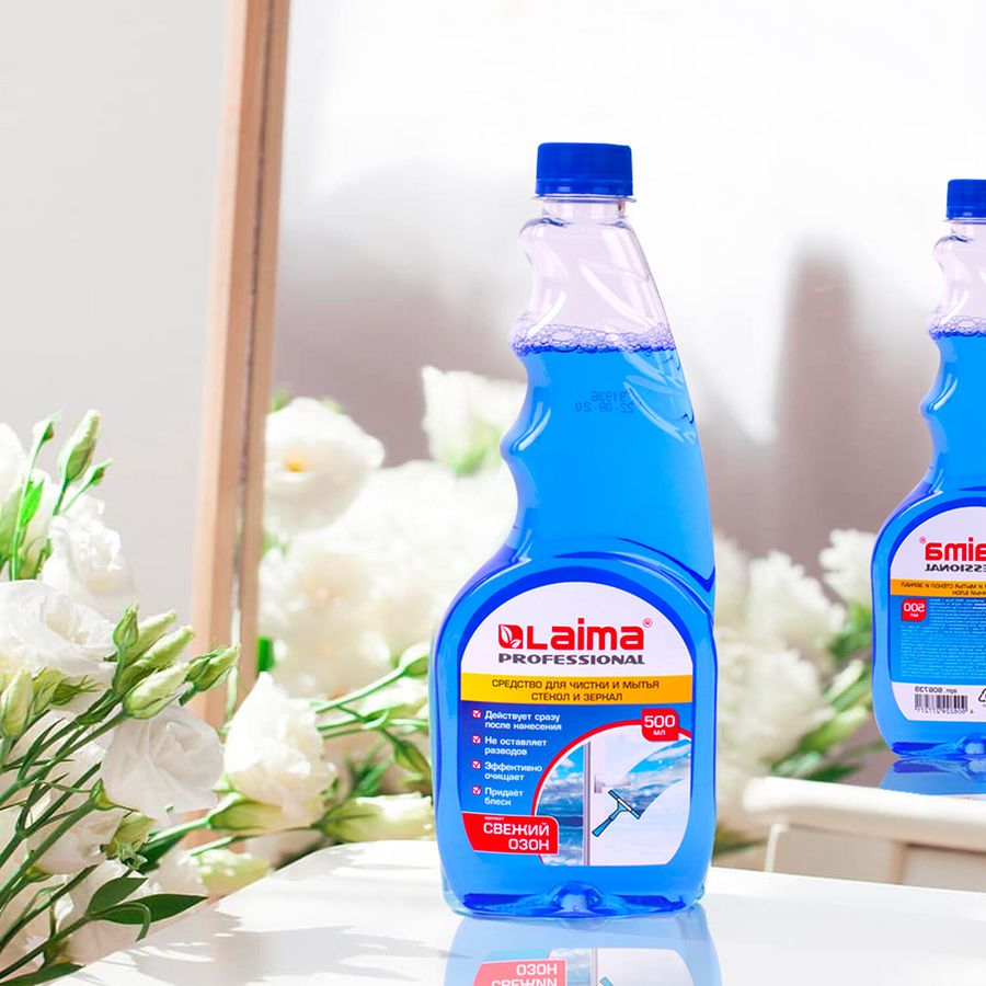 Средство для мытья стекол и зеркал 500 мл LAIMA PROFESSIONAL, свежий озон, сменный блок