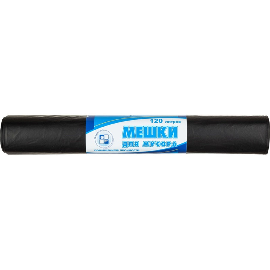 Мешки для мусора на 120 л черные (ПВД, 40 мкм, в рулоне 10 штук, 70х110 см) 