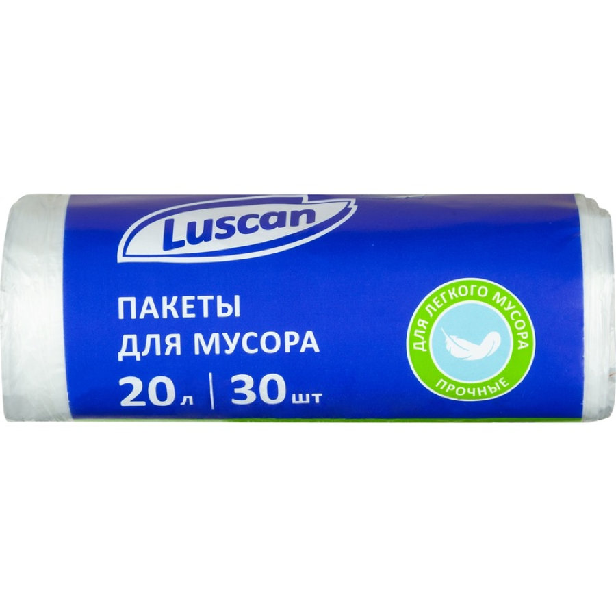 Мешки для мусора на 20 л Luscan белые (ПНД, 6 мкм, в рулоне 30 штук, 42х50 см) 