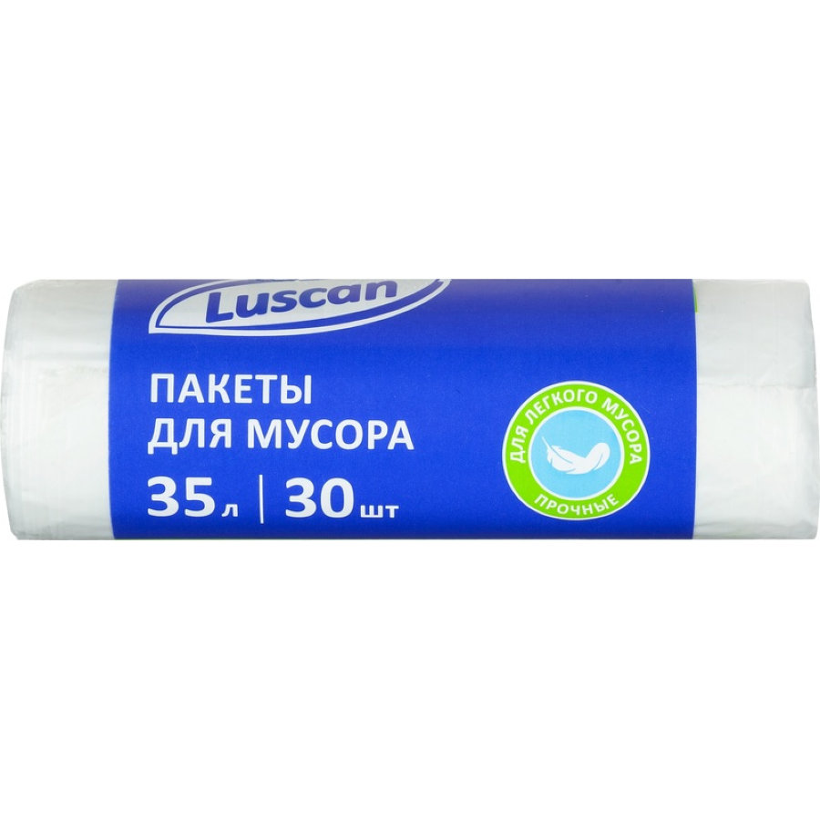 Пакеты для мусора 35л ПНД Luscan, 6мкм, 30шт/рул, белые 