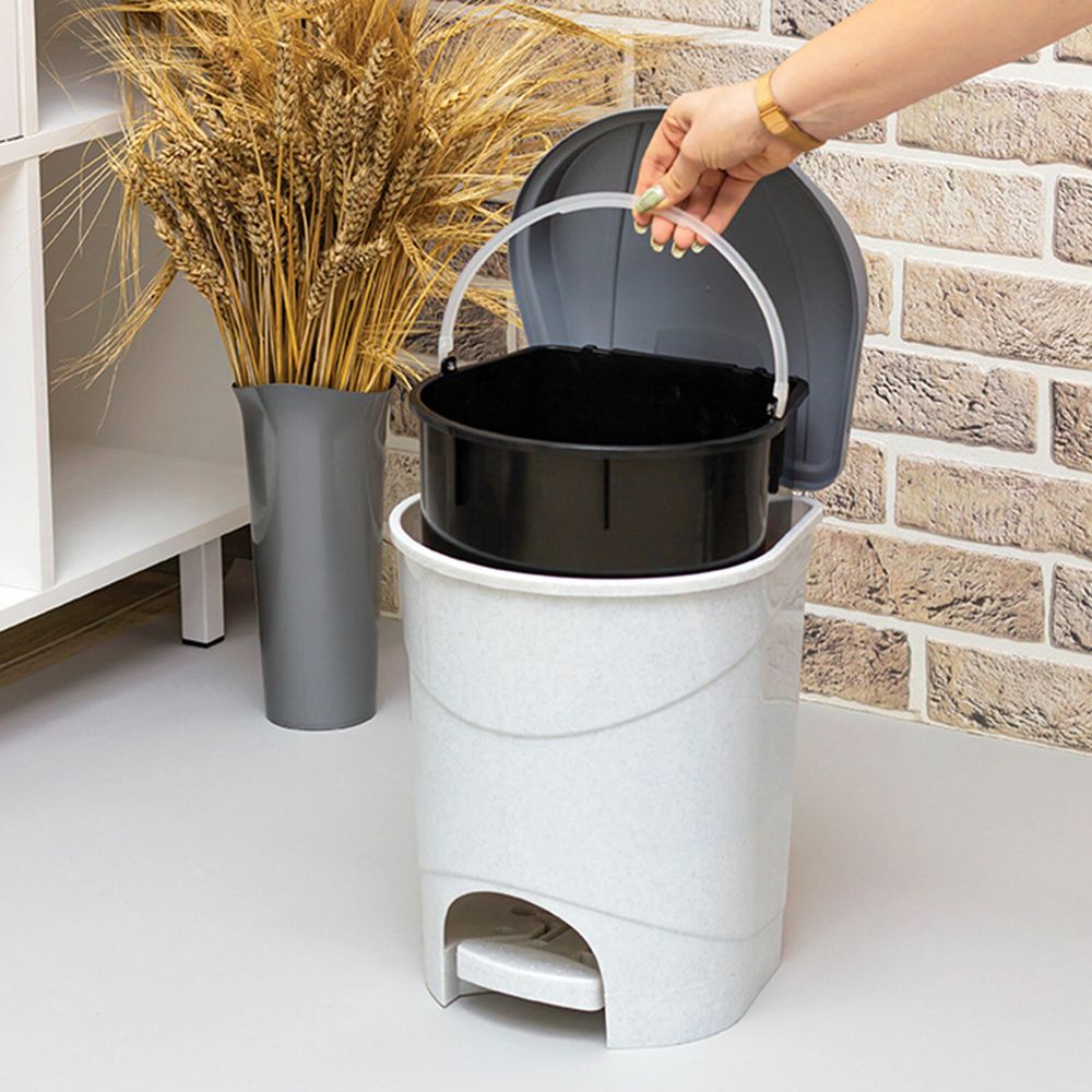 Ведро-контейнер 11 л, С КРЫШКОЙ И ПЕДАЛЬЮ, для мусора, 33х26х27 см, серое, IDEA