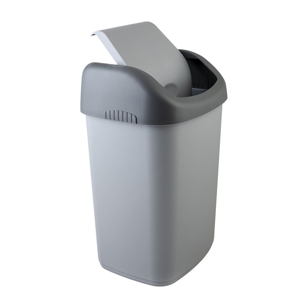 Ведро-контейнер 14 л с КАЧАЮЩЕЙСЯ КРЫШКОЙ, для мусора, ПОДВЕСНОЕ, 42х27х21 см, серый/графит