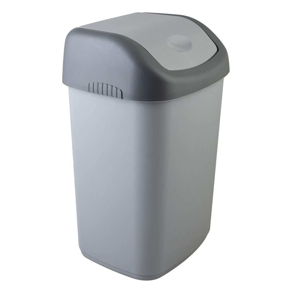 Ведро-контейнер 14 л с КАЧАЮЩЕЙСЯ КРЫШКОЙ, для мусора, ПОДВЕСНОЕ, 42х27х21 см, серый/графит