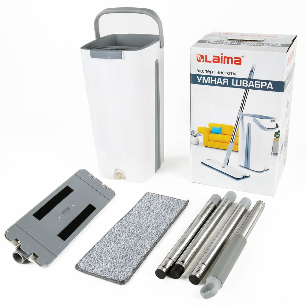 Комплект для уборки: швабра, ведро 11 л/9 л двухкамерное с отжимом, насадка МОП (кармашки с двух сторон) PRO CLEAN, LAIMA