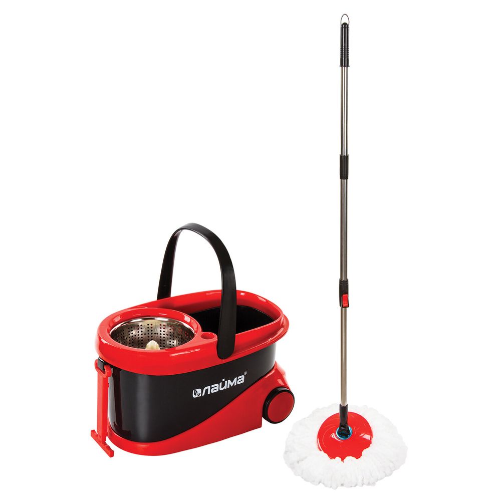 Комплект для уборки: швабра, ведро 19 л/9 л с отжимом центрифуга, 2 круглые насадки, LAIMA, 60630
