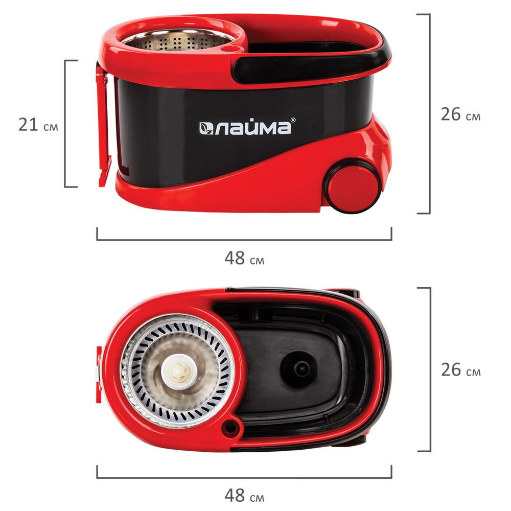 Комплект для уборки: швабра, ведро 19 л/9 л с отжимом центрифуга, 2 круглые насадки, LAIMA, 60630