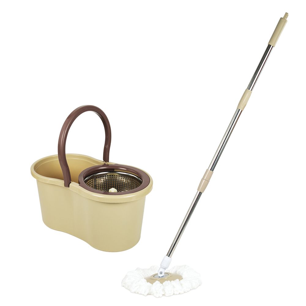 Комплект для уборки: швабра, ведро 7 л/5 л с отжимом центрифуга, 2 насадки, бежевый, LAIMA