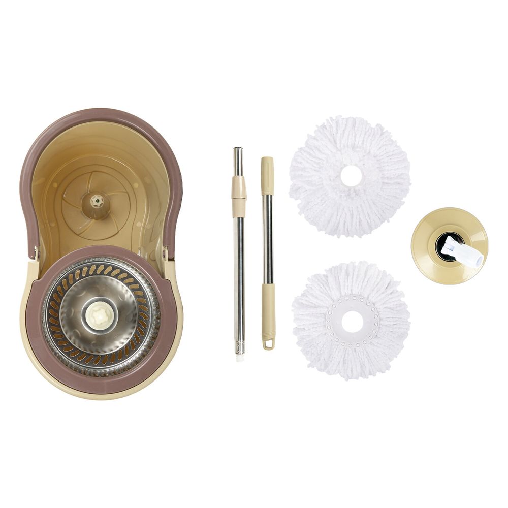 Комплект для уборки: швабра, ведро 7 л/5 л с отжимом центрифуга, 2 насадки, бежевый, LAIMA