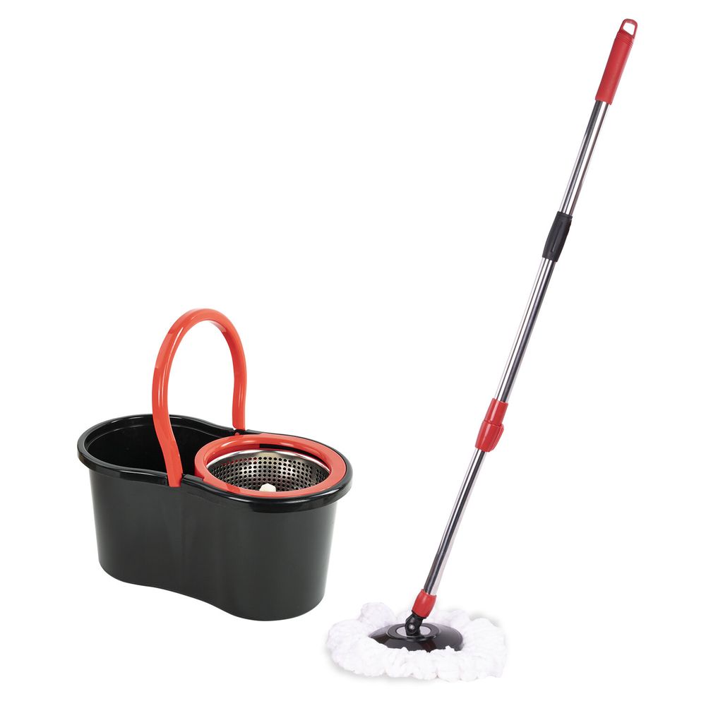 Комплект для уборки: швабра, ведро 7 л/5 л с отжимом центрифуга, 2 насадки, черный, LAIMA