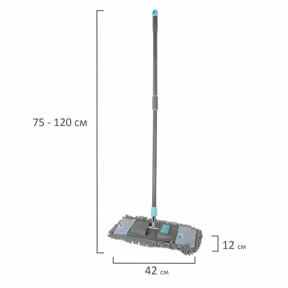 Швабра с насадкой 42 см, телескопический черенок 75-120 см, микрофибра, карманы, LAIMA HOME