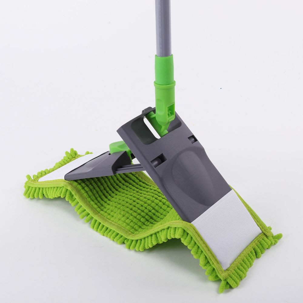 Швабра с флаундером 40 см, черенок 110 см евро, насадка МОП микрофибра СИНЕЛЬ, индивидуальная упаковка пакет, ЛЮБАША