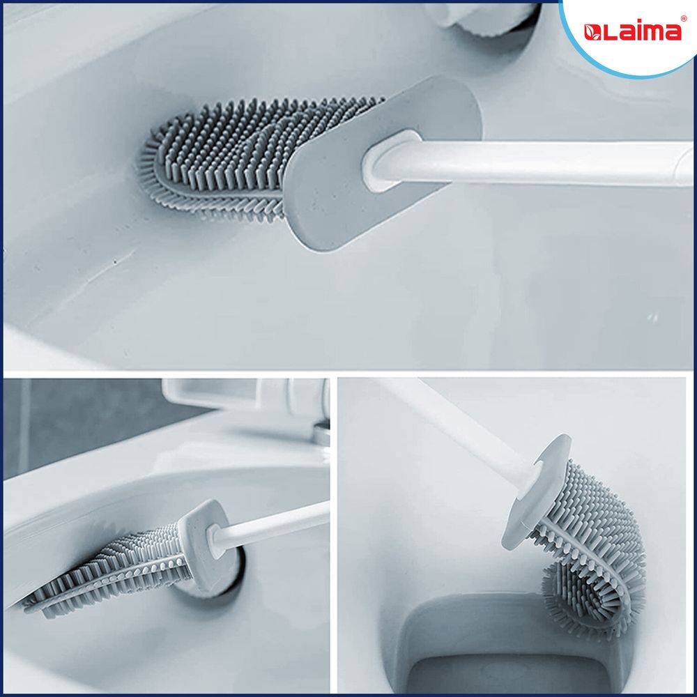Ершик для унитаза силиконовый FLAT TYPE (плоский) напольный / настенный с креплением, LAIMA