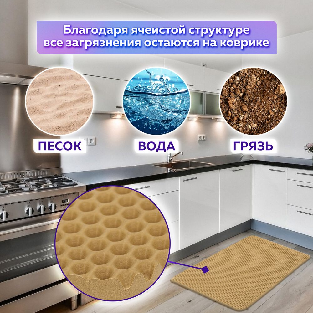 Коврик EVA / ЭВА универсальный 35х45 см ячеистый (СОТЫ) применим для сушки посуды, кухни, ванной, животных, цвет БЕЖЕВЫЙ LAIMA