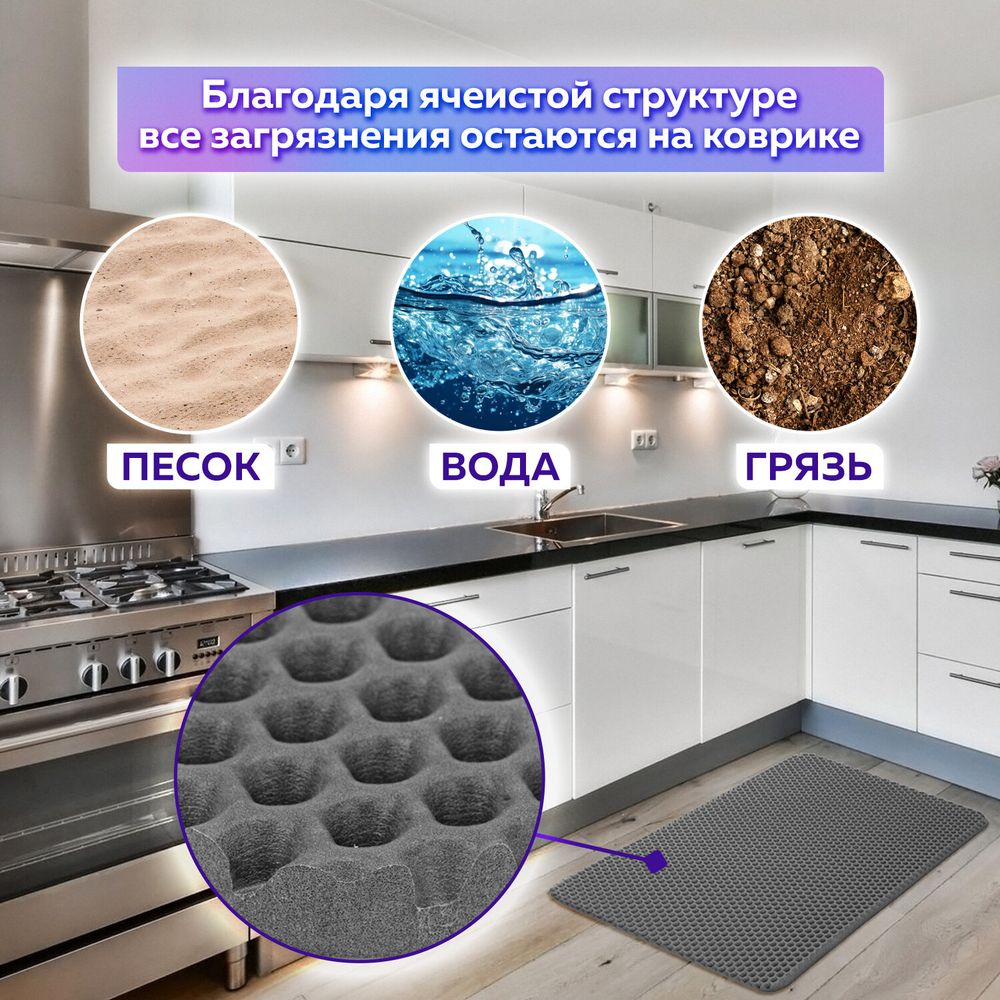 Коврик EVA / ЭВА универсальный 35х45 см ячеистый (СОТЫ) применим для сушки посуды, кухни, ванной, животных, цвет СЕРЫЙ, LAIMA