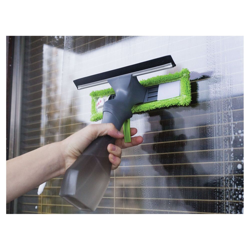 Окномойка "3 в 1": насадка из микрофибры, сгон, рукоятка-флакон с распылителем, 26х25,5х10 см, YORK