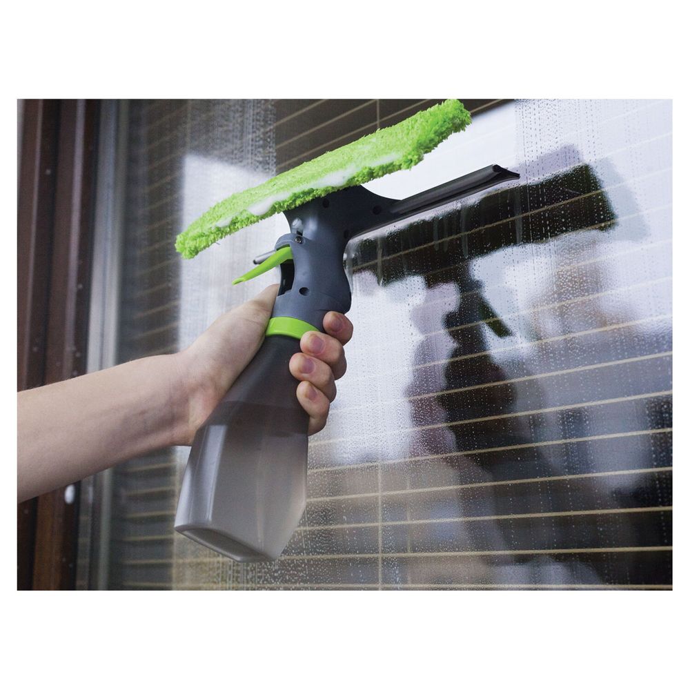 Окномойка "3 в 1": насадка из микрофибры, сгон, рукоятка-флакон с распылителем, 26х25,5х10 см, YORK