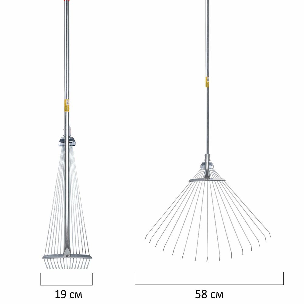 Грабли веерные проволочные раздвижные, 15 зубьев, ширина 15-58 см, черенок 115 см, ГРАНДМАСТЕР