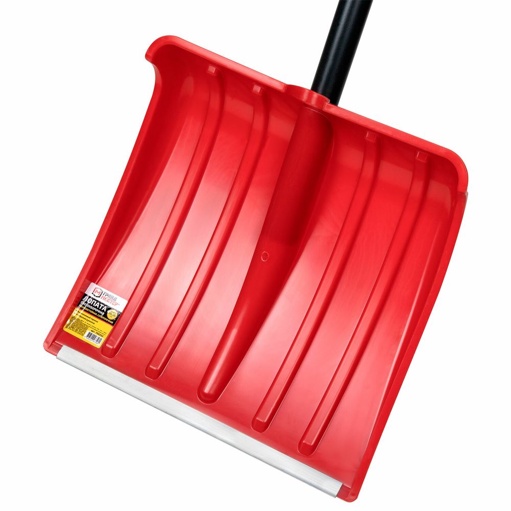 Лопата снеговая 38х36см "СНЕЖОК" алюминиевая планка СУПЕРПРОЧНАЯ, первичное сырье, черенок с V-образной ручкой, КРАСНАЯ, ГРАНДМАСТЕР