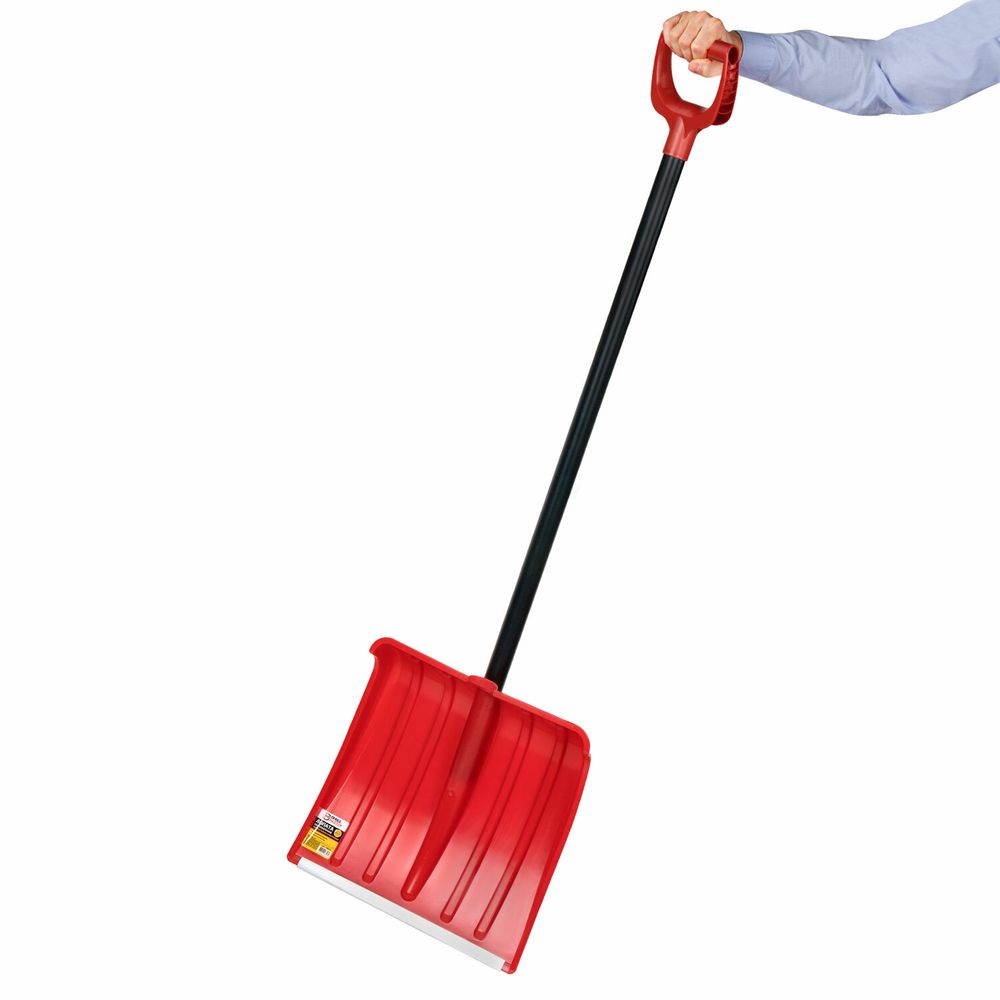 Лопата снеговая 38х36см "СНЕЖОК" алюминиевая планка СУПЕРПРОЧНАЯ, первичное сырье, черенок с V-образной ручкой, КРАСНАЯ, ГРАНДМАСТЕР