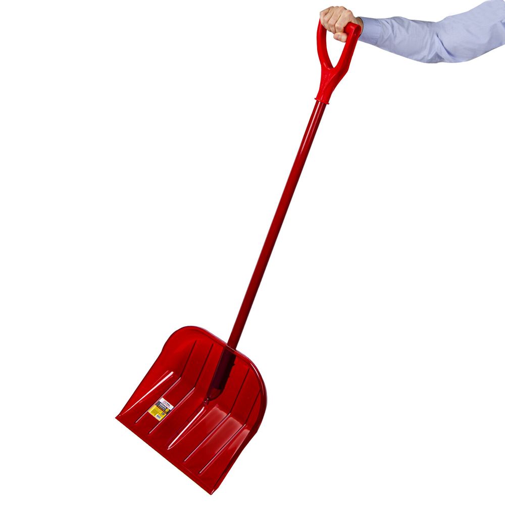 Лопата снеговая 44х38 см "ПОЛИКАРБОНАТ" ГРАНДМАСТЕР, ПРОЧНАЯ, алюминиевый черенок с V-ручкой 130 см, цвет красный