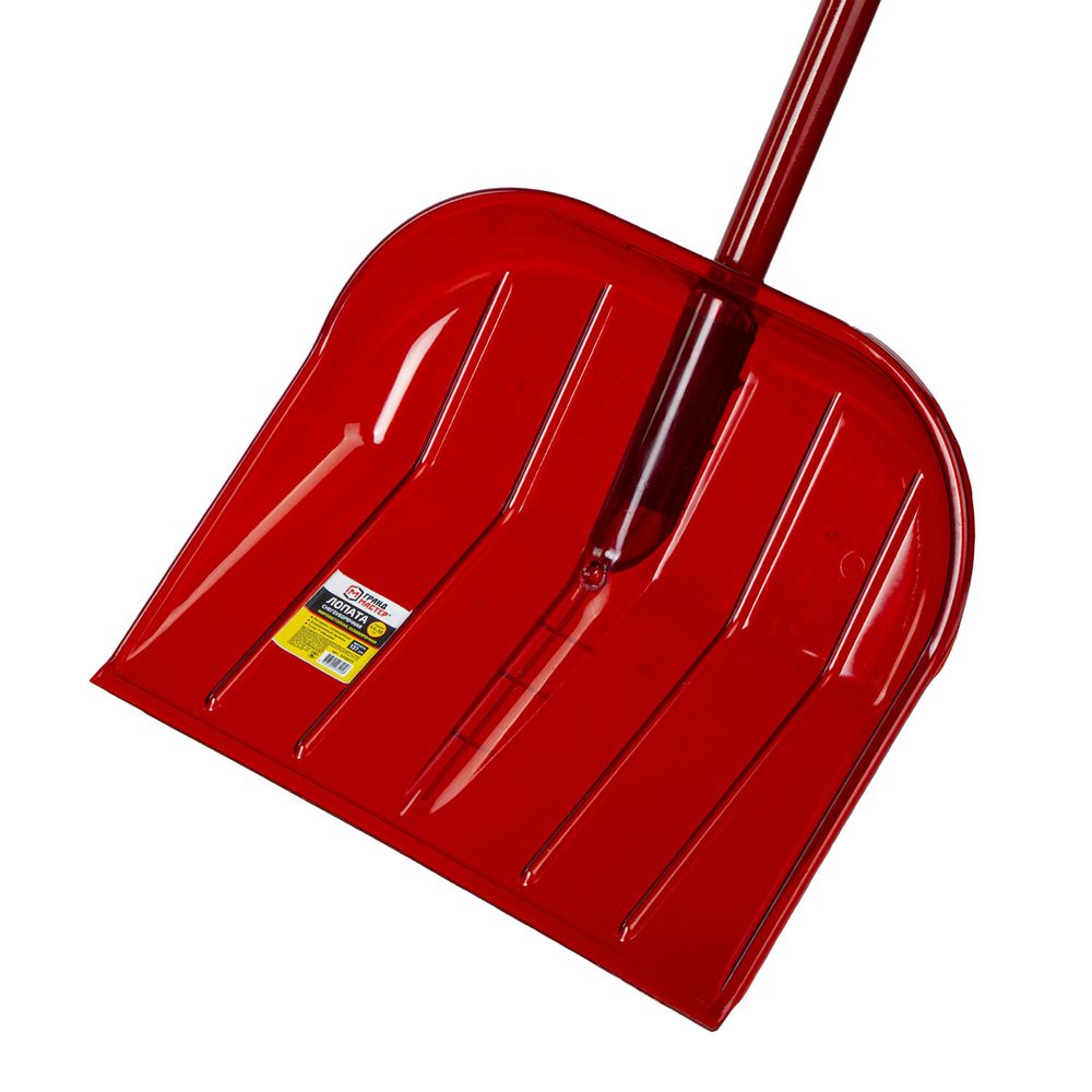 Лопата снеговая 44х38 см "ПОЛИКАРБОНАТ" ГРАНДМАСТЕР, ПРОЧНАЯ, алюминиевый черенок с V-ручкой 130 см, цвет красный
