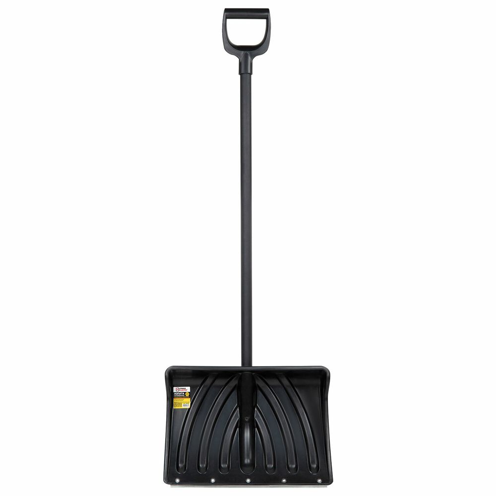 Лопата снеговая 46х33см "КРЕПЫШ" ребра жесткости, планка на клепках СУПЕРПРОЧНАЯ алюминиевый черенок с V-ручкой, ЧЕРНАЯ, ГРАНДМАСТЕР