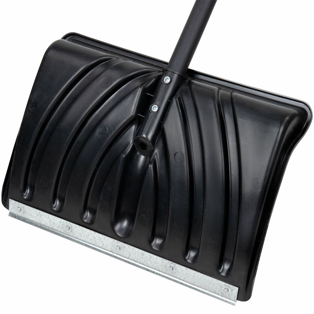 Лопата снеговая 46х33см "КРЕПЫШ" ребра жесткости, планка на клепках СУПЕРПРОЧНАЯ алюминиевый черенок с V-ручкой, ЧЕРНАЯ, ГРАНДМАСТЕР
