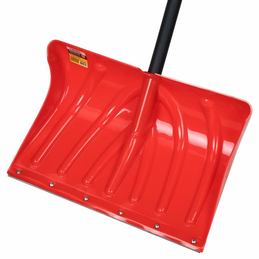 Лопата снеговая 50х34см "ПРОРАБ" ребра жесткости, планка на клепках СУПЕРПРОЧНАЯ, первичное сырье, черенок с V-ручкой, КРАСНАЯ, ГРАНДМАСТЕР