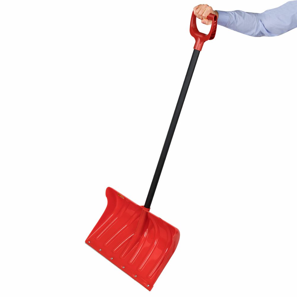 Лопата снеговая 50х34см "ПРОРАБ" ребра жесткости, планка на клепках СУПЕРПРОЧНАЯ, первичное сырье, черенок с V-ручкой, КРАСНАЯ, ГРАНДМАСТЕР