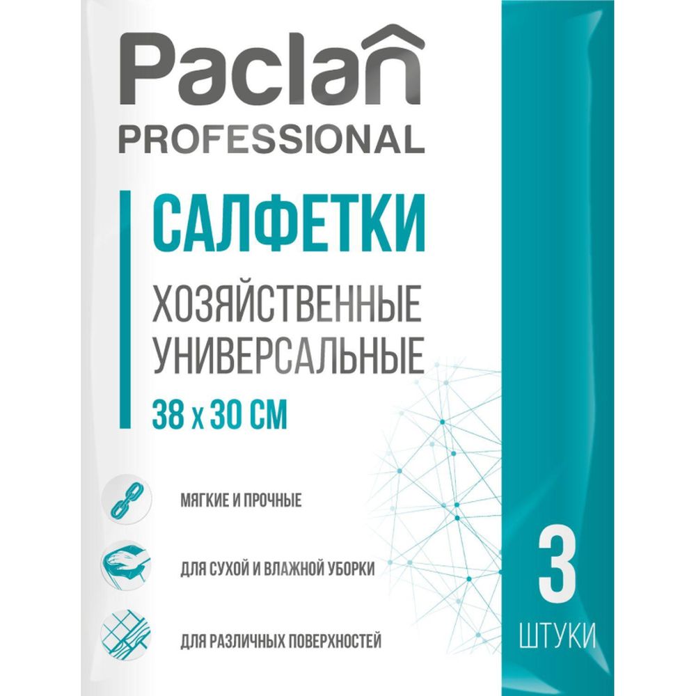 Салфетка универсальная Paclan, вискоза, 30х38см, 3шт/уп