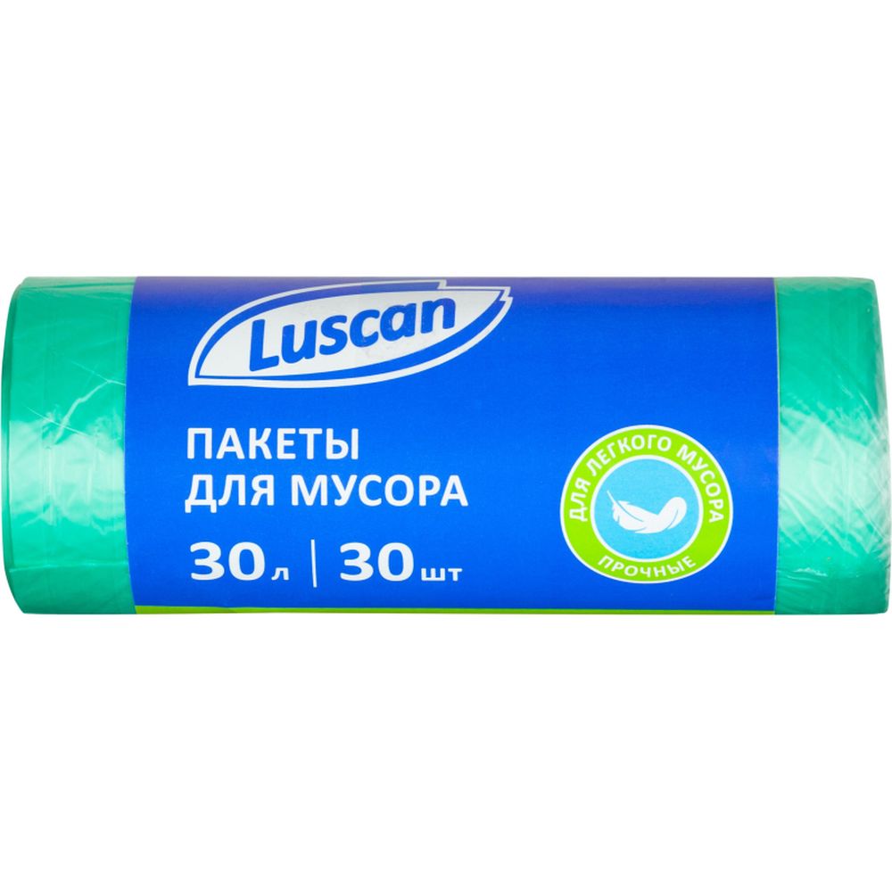 Мешки для мусора ПНД 30л 10мкм 30 шт./рул. зеленые 50x60см Luscan